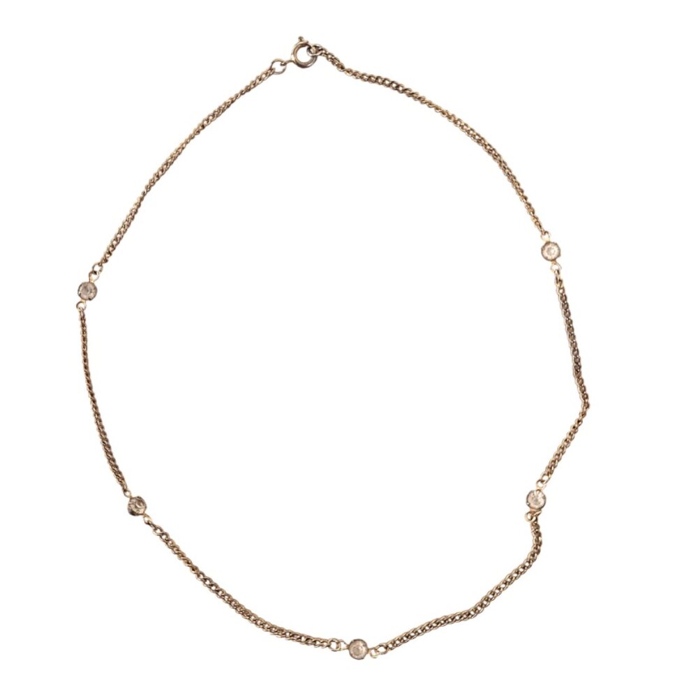 Minimalist Yellow Gold Vintage CZ Diamond Choker Layering Station Necklace